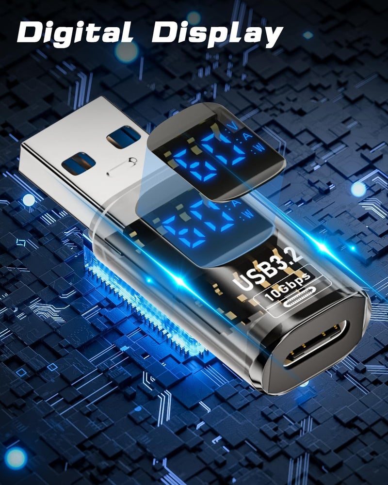 Poyiccot 10Gbps USB C Female to USB Male Adapter with Digital Display, USB 3.2 Converter Type A to Type C Charging Connector for iPhone, Galaxy, MacBook, 2pcs (Transparent) - Image 5